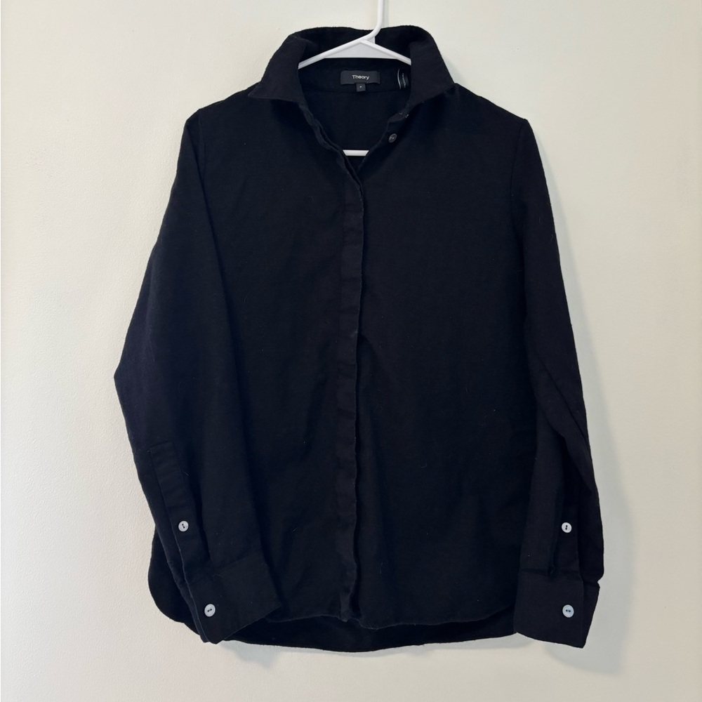 Theory Black Women's Wool Button-Down Shirt